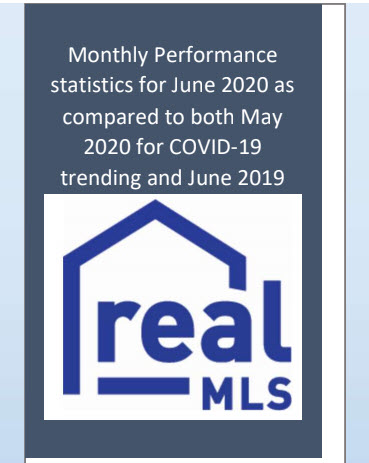 realMLS logo- Monthly performance market statistics for June 2020 in comparioson to May 2020 ans June prior year