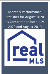 Monthly performance statistics for August 2020 compared to both July 2020 and August 2019 realMLS logo