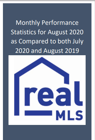 Monthly performance statistics for August 2020 compared to both July 2020 and August 2019 realMLS logo