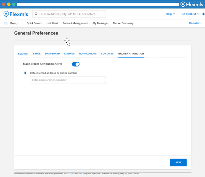 Screenshot Flexmls General Preferences