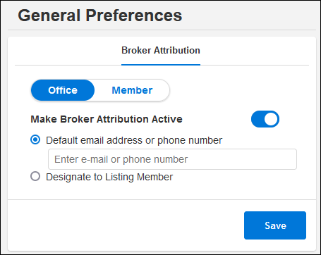 Screenshot of a Broker's view of Broker Attribution options in General Preferences.