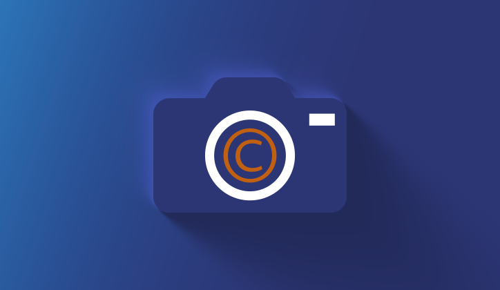 a camera icon with a copyright symbol for photos
