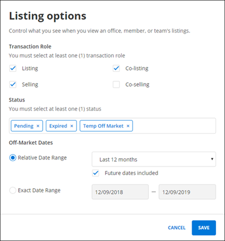 define listings view options