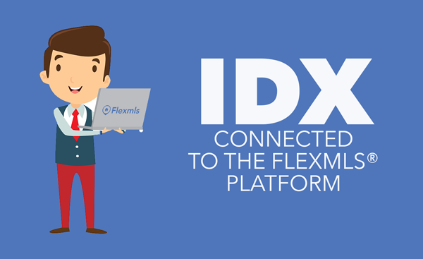 Cartoon Man Holding Computer Monitor with IDX Connectd to the Flexmls platform