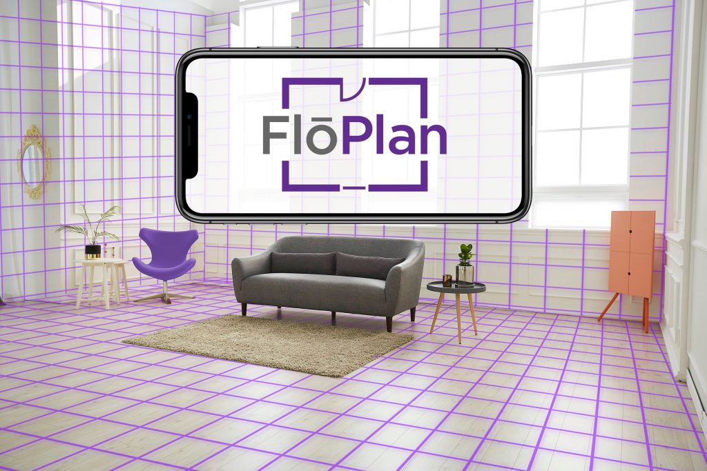 photo of a living room with FloPlan Logo