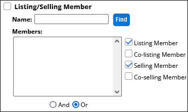 Screenshot of the Listing/Selling Member field in a Quick Search.