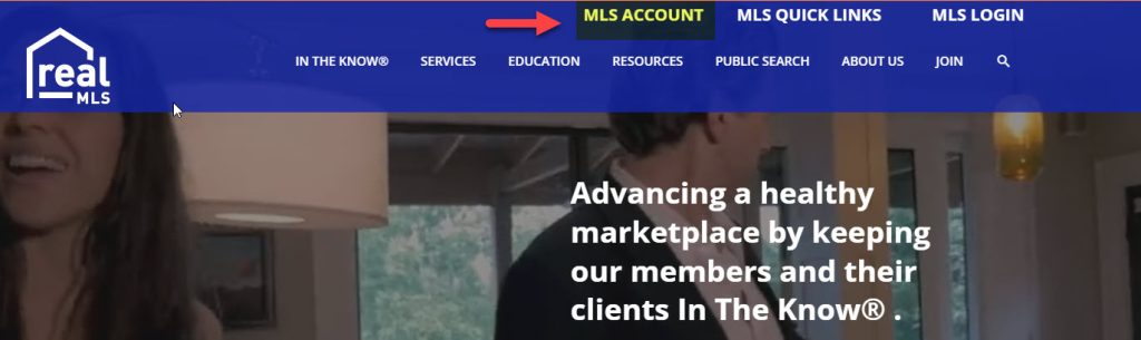 MLS Account Login highlighted with red arrow