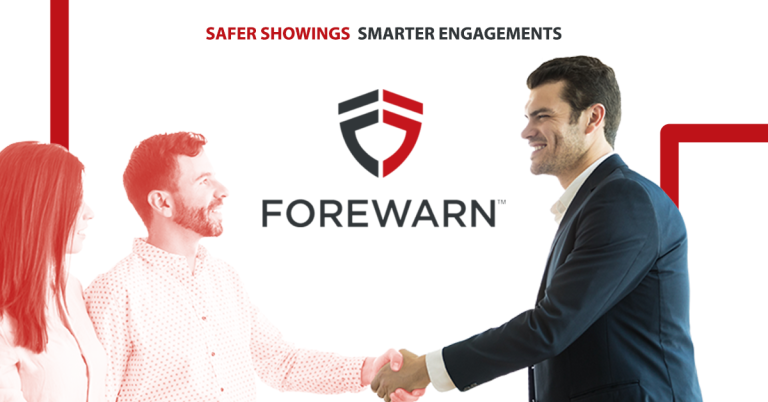 Realtor shaking hands with a client and the Forewarn Logo