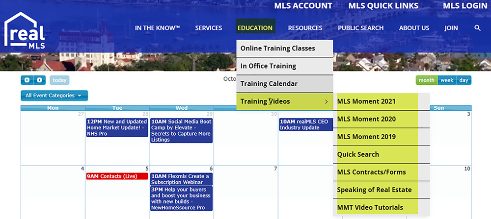 realMLS website Education tab and VideosT