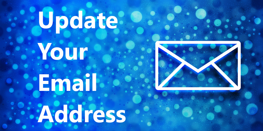Email icon special glossy bokeh blue banner background glitter shine illustration Update Your Email Address